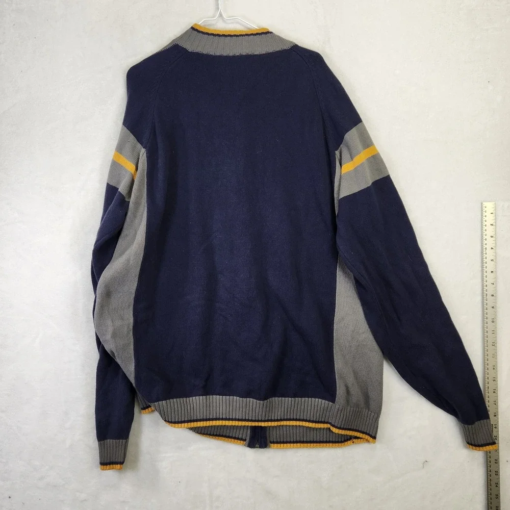 Liberty Blues Mens 2XL Tall Full Zip Knit‎ Sweater Navy Blue Grey Yellow Striped